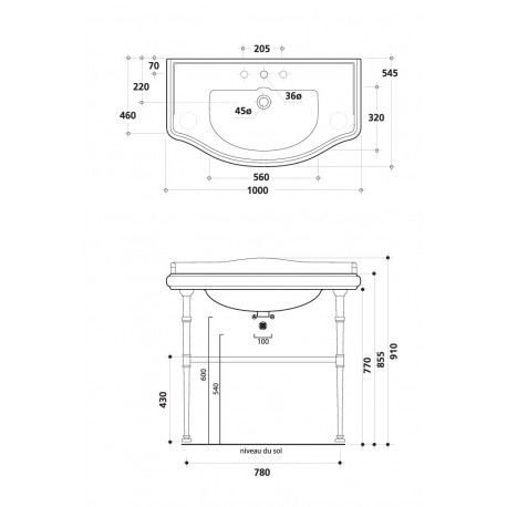 Lavabo en céramique Retro Luxe PARIGI 100cm BLANC BRILLANT  - CRISTINA ONDYNA WPG10509