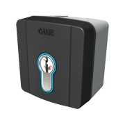 Sélecteur à clé d'extérieur avec rétroéclairage bleu et cylindre serrure DIN. Gris RAL7024 CAME 806SL-0050