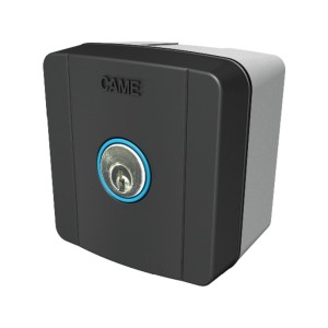 Sélecteur à clé d'extérieur avec rétroéclairage bleu et cylindre serrure. Gris RAL7024 CAME 806SL-0010