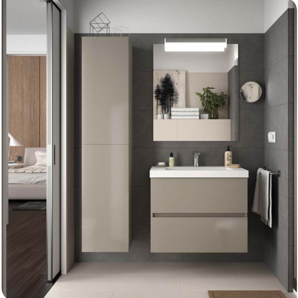 Meuble Suspendu Fussion Line 700 Taupe Brillant 2 Tiroirs Salgar 23322 Vita Habitat