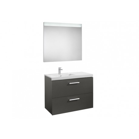 Roca Meuble salle de bain 2 tiroirs lavabo à gauche et miroir à LED