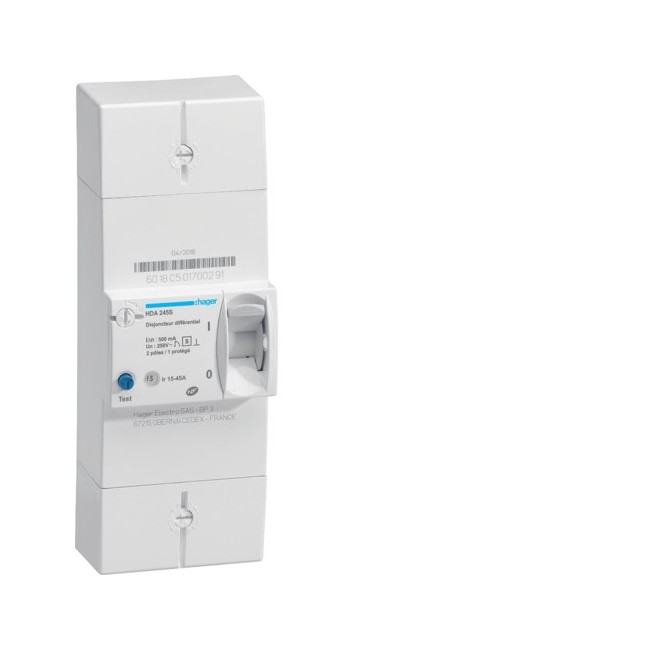 DD abo. 2P 15/45A 500mA sel. - DISJ. DIFF.PH-N  HAGER HDA245S