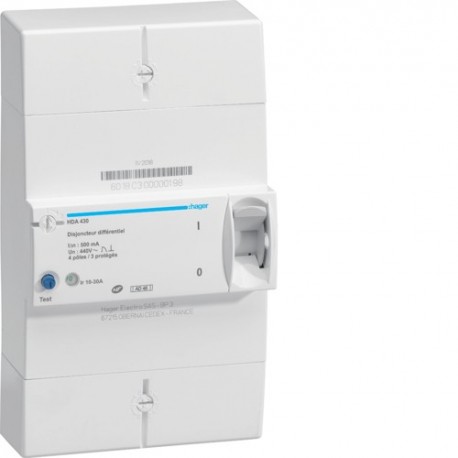 DD abo. 4P 10/30A 500mA inst. - DISJ. DIFF.PH-N  HAGER HDA430