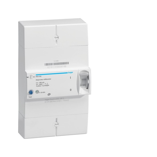 DD abo. 4P 30/60A 500mA inst. - DISJ. DIFF.PH-N  HAGER HDA460