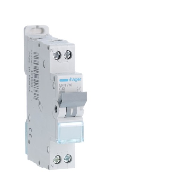 Disjoncteur 1P+N 3kA C10A 1M - DISJONCTEURS PH+N  HAGER MFN710