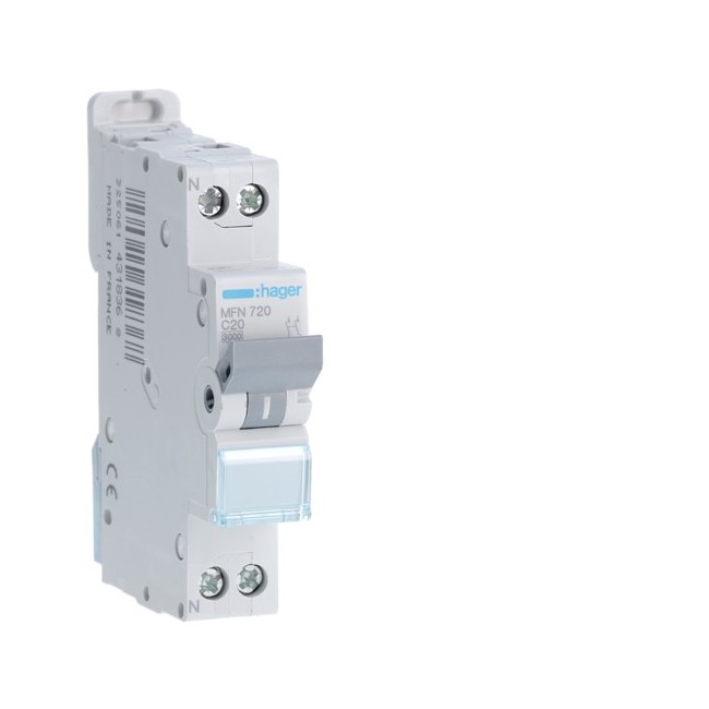 Disjoncteur 1P+N 3kA C20A 1M - DISJONCTEURS PH+N  HAGER MFN720