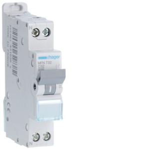 Disjoncteur 1P+N 3kA C32A 1M - DISJONCTEURS PH+N  HAGER MFN732