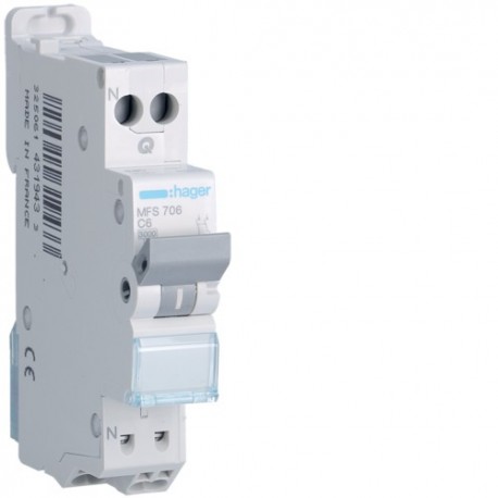 Disj. 1P+N 3kA C6A SanVis 1M - DISJONCTEURS PH+N  HAGER MFS706