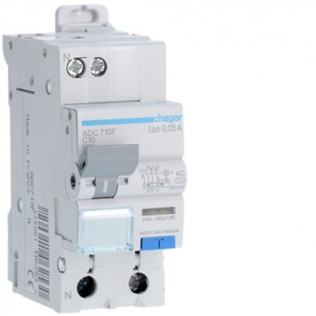 DD 1P+N 3kA C-10A 30mA AC - DISJ. DIFF.PH-N  HAGER ADC710F