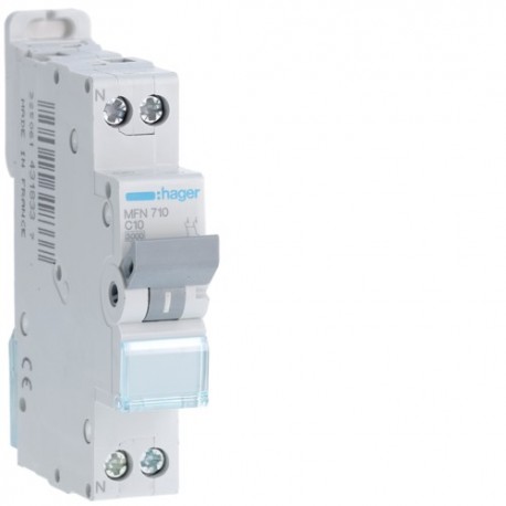 Disjoncteur 1P+N 3kA C10A 1M - DISJONCTEURS PH+N  HAGER MFN710