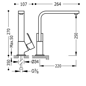 Mitigeur évier Bec tube 35x15 mm. - TRES 106440