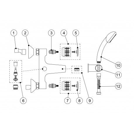 Mélangeur bain‑douche Douchette à main anticalcaire avec support orientable. Flexible double agrafage - TRES 123170
