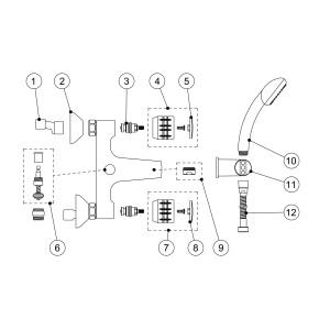 Mélangeur bain‑douche Douchette à main anticalcaire avec support orientable. Flexible double agrafage - TRES 123170