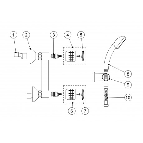 Mélangeur douche Douchette à main anticalcaire avec support orientable. Flexible double agrafage - TRES 123167