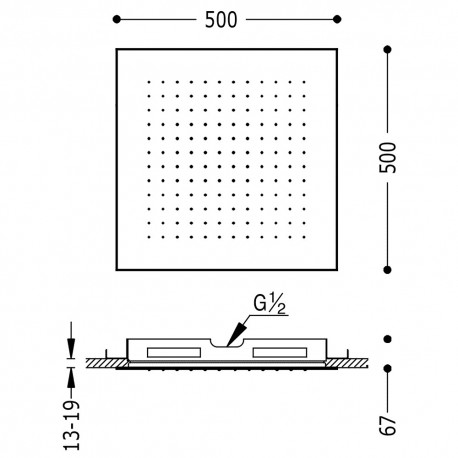 Douche acier inoxydable de tête anticalcaire 500x500 mm. - TRES 134951