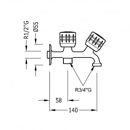 Robinet d'arrivée d'eau pour lave‑linge 1/2” ‑ 3/4" ‑ 3/4"  - TRES 02351501