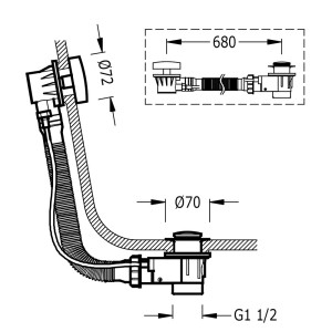 Vidage baignoire avec trop‑plein et valve automatique  Ø 43 mm - TRES 13453410