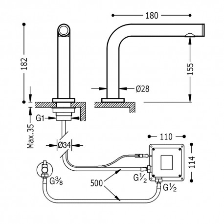 Robinet électronique de lavabo une seule eau TOUCH‑TRES Système sensible au toucher. Ne pas appuyer. - TRES 06144701