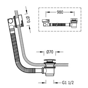 Système de vidage et de remplissage de baignoire, avec bonde ronde CASCADE et trop‑plein Ø 70 mm CLICK‑CLACK - TRES 13453430