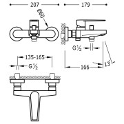 Mitigeur bain Douchette à main anticalcaire (299.631.08) avec support orientable et flexible satin (91.34.609). - TRES 20517001