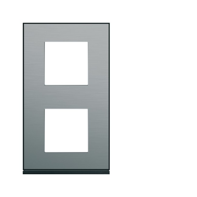 Plaque 2P V71 placage steel - APPAREILLAGE MURAL GALLERY HAGER WXP2142