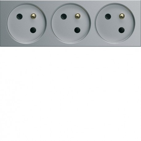 PC triple goul 2P+T 16A titane - APPAREILLAGE MURAL GALLERY HAGER WXF423T