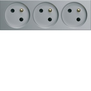 PC triple goul 2P+T 16A titane - APPAREILLAGE MURAL GALLERY HAGER WXF423T