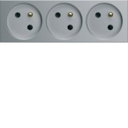 PC triple goul 2P+T 16A titane - APPAREILLAGE MURAL GALLERY HAGER WXF423T