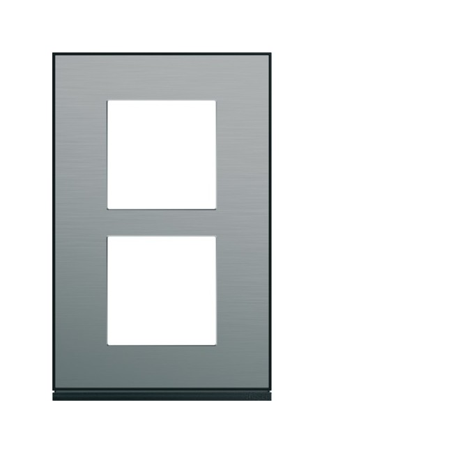 Plaque 2P V57 placage steel - APPAREILLAGE MURAL GALLERY HAGER WXP2122