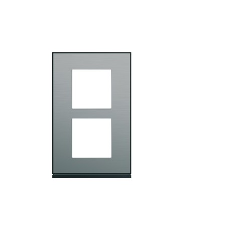 Plaque 2P V57 placage steel - APPAREILLAGE MURAL GALLERY HAGER WXP2122