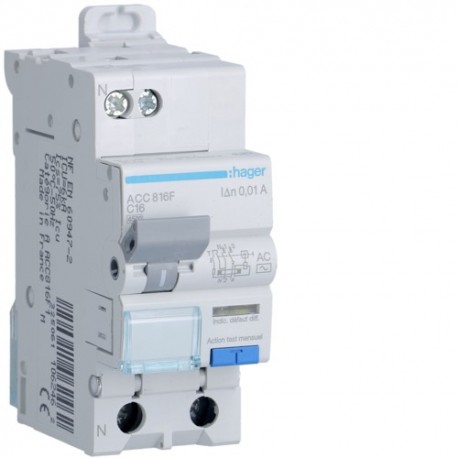 Disj.dif 1P+N 4.5-6kA C-16A 10 - DISJ. DIFF.PH-N HAGER ACC816F