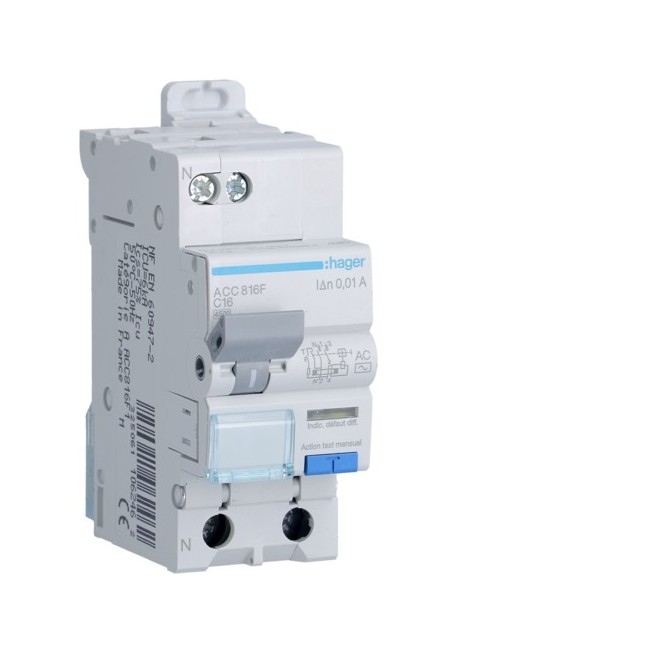 Disj.dif 1P+N 4.5-6kA C-16A 10 - DISJ. DIFF.PH-N  HAGER ACC816F