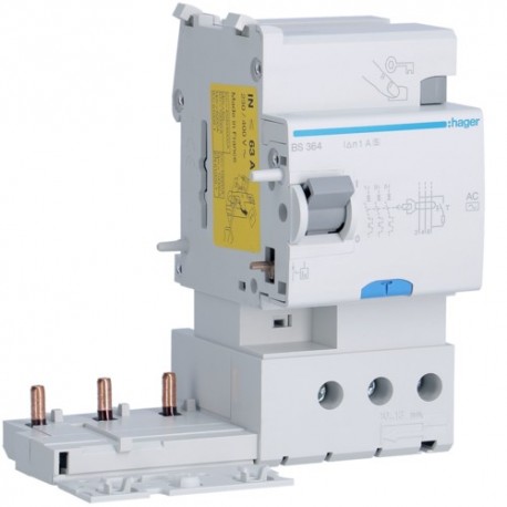 Bloc dif 3P 63A 1A AC S - BLOCS DIFFERENTIELS HAGER BS364