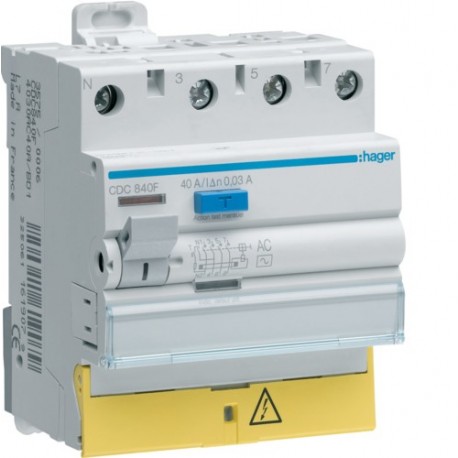 Inter dif 3P+N 40A 30mA AC BD - INTER. DIFF. TETRA.  HAGER CDC840F
