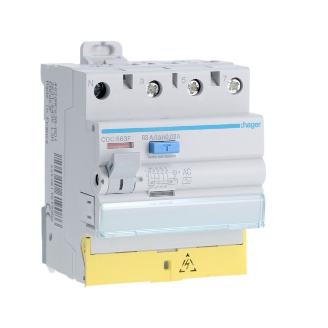 Inter dif 3P+N 63A 30mA AC BD - INTER. DIFF. TETRA.  HAGER CDC863F