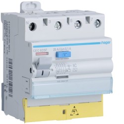 Inter dif 3P+N 25A 100mA AC BD - INTER. DIFF. TETRA. HAGER CEC825F
