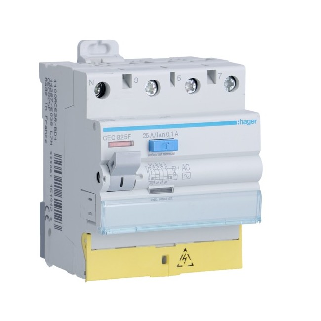 Inter dif 3P+N 25A 100mA AC BD - INTER. DIFF. TETRA.  HAGER CEC825F