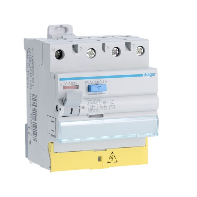 Inter dif 3P+N 63A 100mA AC BD - INTER. DIFF. TETRA.  HAGER CEC863F
