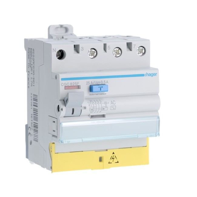 Inter dif 3P+N 25A 500mA AC BD - INTER. DIFF. TETRA.  HAGER CGC825F