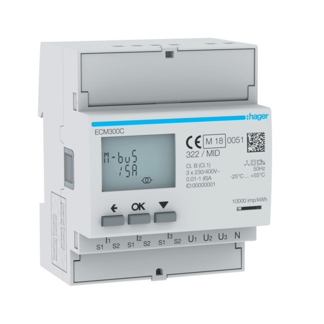 COMPTEUR TRI IND. MBUS MID - GESTION DU BATIMENT  HAGER ECM300C