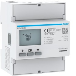 COMPTEUR TRI 80A MBUS MID - GESTION DU BATIMENT HAGER ECM380D