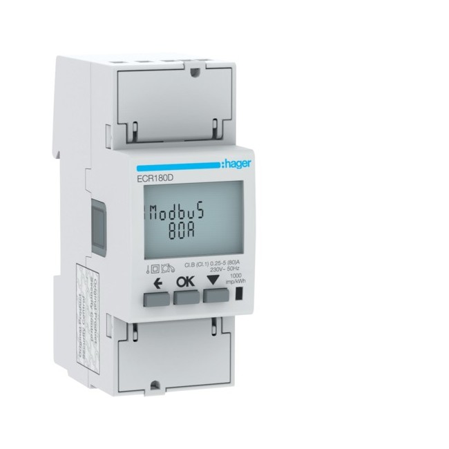 COMPTEUR MONO 80A MODBUS MID - GESTION DU BATIMENT  HAGER ECR180D