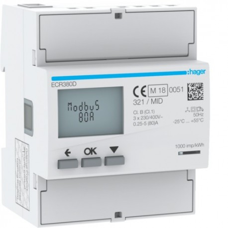 COMPTEUR TRI 80A MODBUS MID - GESTION DU BATIMENT  HAGER ECR380D
