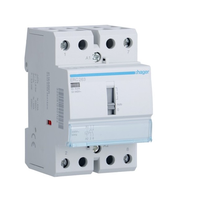 Contact cde manu 63A, 2F, 230V - AUTOMATISMES  HAGER ERC263