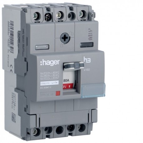 Disj.x160 3P 40kA 80A mag fixe - APPAREILLAGE DE TETE HAGER HNA080M