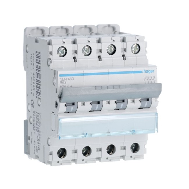 Disj.4P 6-10kA B-63A 4m - DISJONCTEURS MULTI.  HAGER NEN463