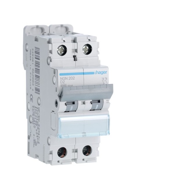 Disj.2P 6-10kA D-2A 2m - DISJONCTEURS MULTI.  HAGER NGN202