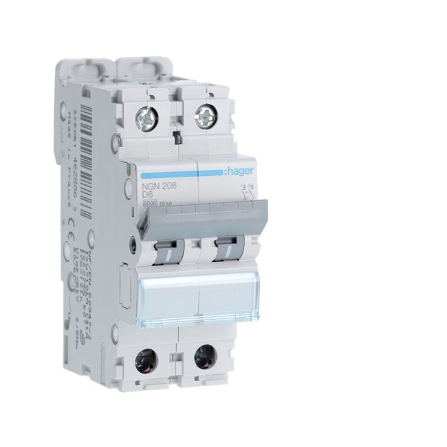 Disj.2P 6-10kA D-6A 2m - DISJONCTEURS MULTI.  HAGER NGN206