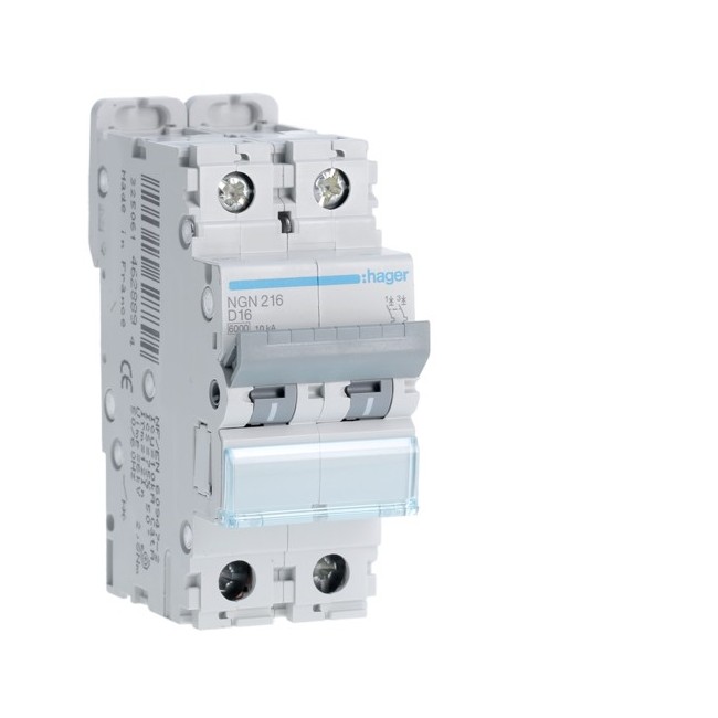 Disj.2P 6-10kA D-16A 2m - DISJONCTEURS MULTI.  HAGER NGN216