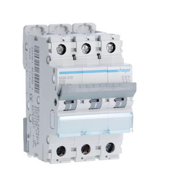 Disj.3P 6-10kA D-10A 3m - DISJONCTEURS MULTI.  HAGER NGN310